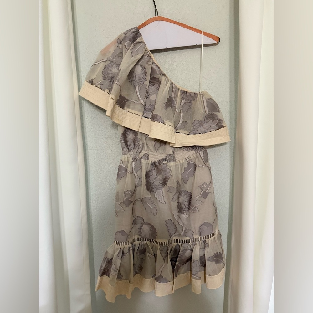 Rebecca Taylor Ella Fil Coupe One Shoulder Dress - Cream and Gray